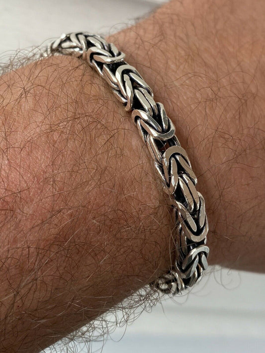 HarlemBling Mens Real Solid 925 Sterling Silver Byzantine Bracelet 6mm 31 Grams 7.5 Heavy