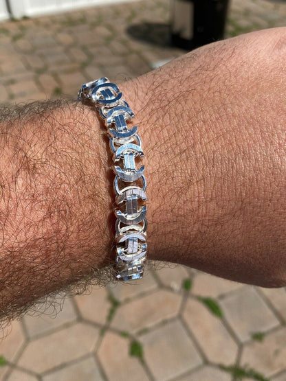 HarlemBling Mens Real Solid 925 Sterling Silver Byzantine Tigers Eye Bracelet 12mm 39 Grams