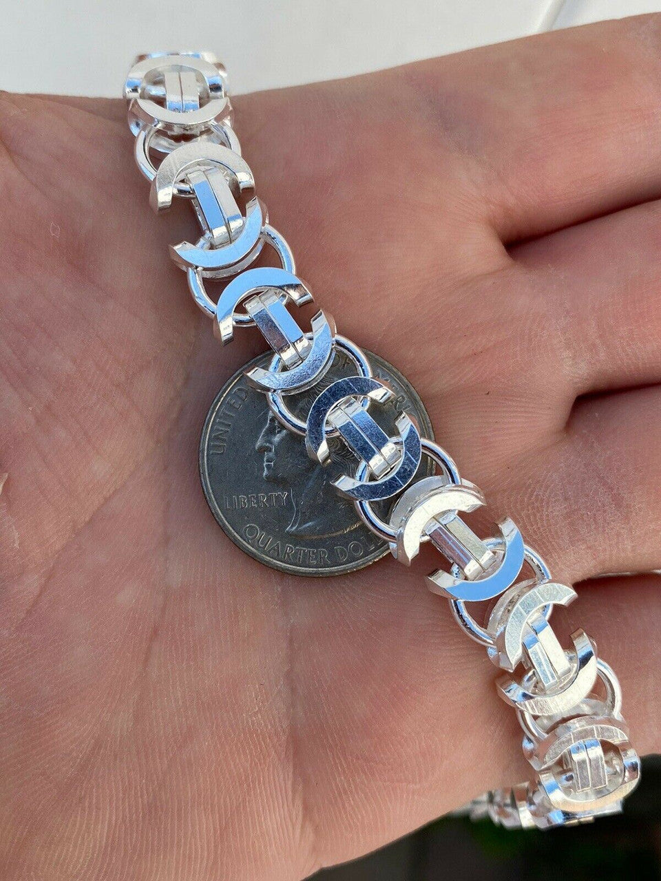 HarlemBling Mens Real Solid 925 Sterling Silver Byzantine Tigers Eye Bracelet 12mm 39 Grams