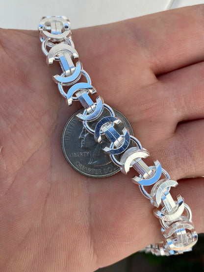 HarlemBling Mens Real Solid 925 Sterling Silver Byzantine Tigers Eye Bracelet 12mm 39 Grams