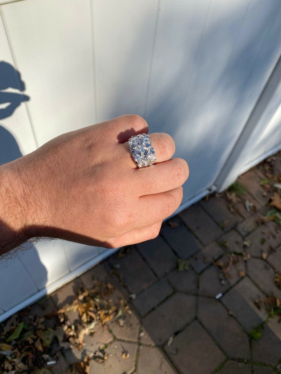 HarlemBling Mens REAL Solid 925 Sterling Silver Diamond Nugget Ring Sz 7-13 Hip Hop Ring ICY