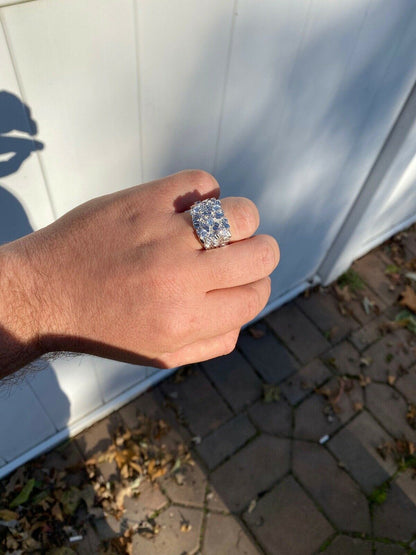 HarlemBling Mens REAL Solid 925 Sterling Silver Diamond Nugget Ring Sz 7-13 Hip Hop Ring ICY