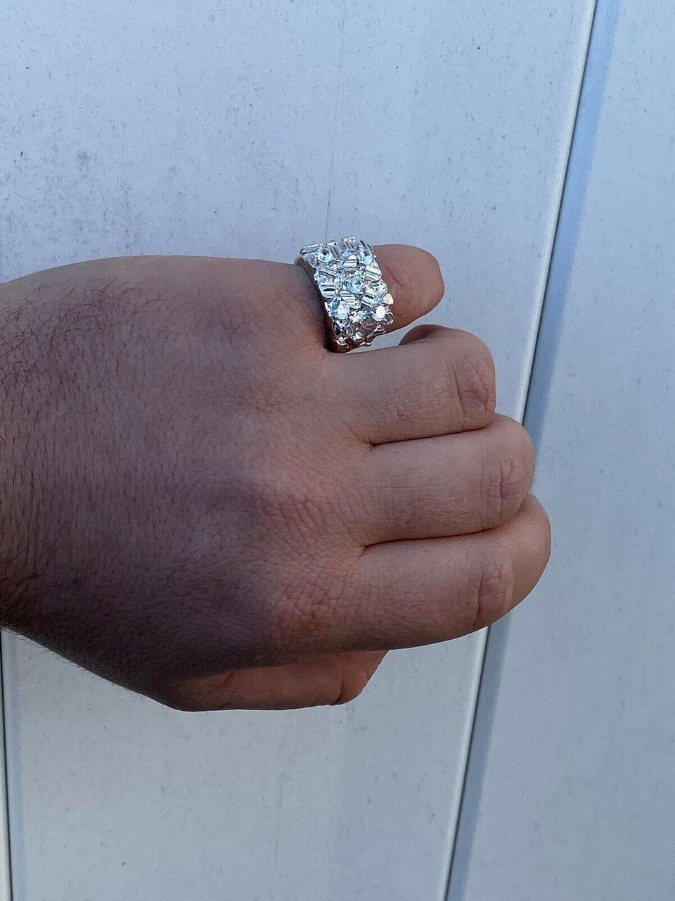 HarlemBling Mens REAL Solid 925 Sterling Silver Diamond Nugget Ring Sz 7-13 Hip Hop Ring ICY
