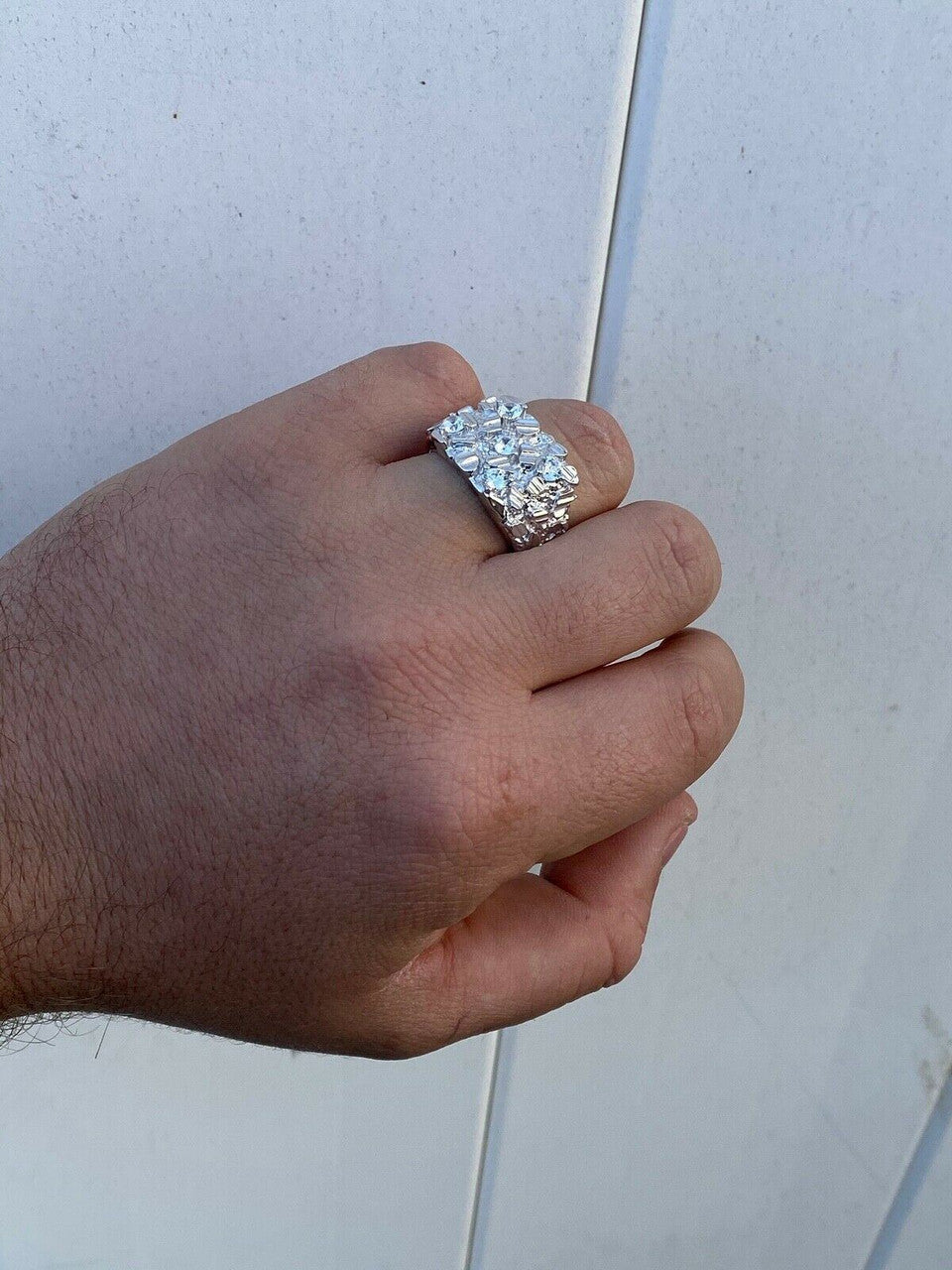 HarlemBling Mens REAL Solid 925 Sterling Silver Diamond Nugget Ring Sz 7-13 Hip Hop Ring ICY