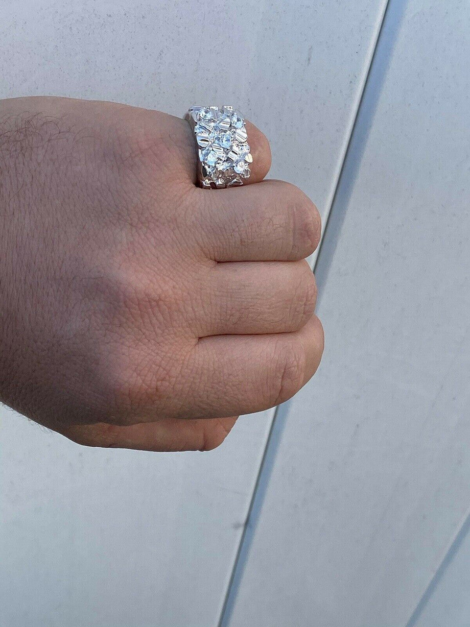 HarlemBling Mens REAL Solid 925 Sterling Silver Diamond Nugget Ring Sz 7-13 Hip Hop Ring ICY