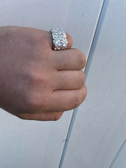 HarlemBling Mens REAL Solid 925 Sterling Silver Diamond Nugget Ring Sz 7-13 Hip Hop Ring ICY