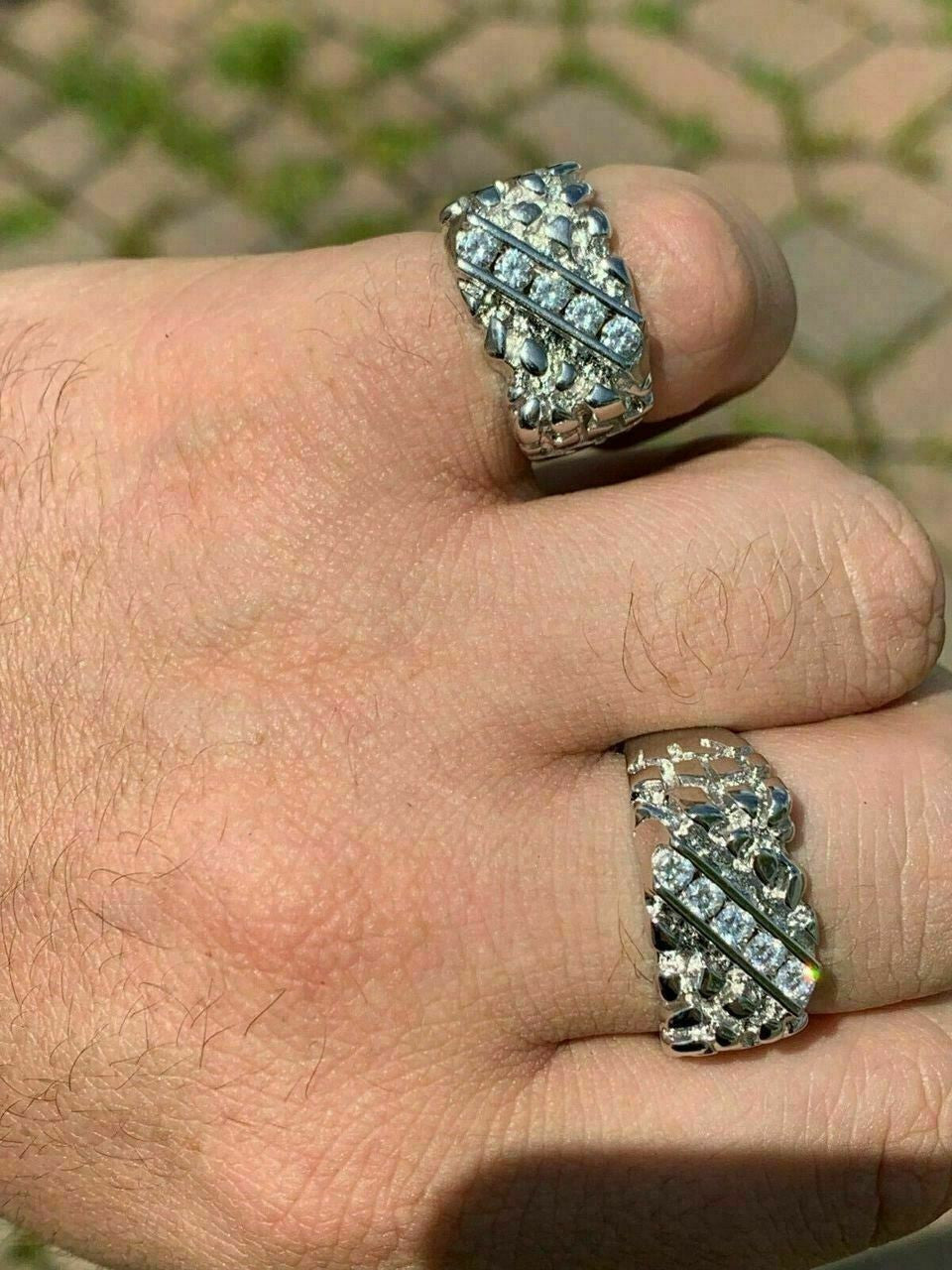 HarlemBling Mens REAL Solid 925 Sterling Silver Diamond Nugget Ring Sz 7-13 Pinky Super Iced