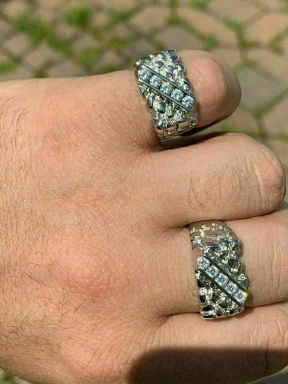 HarlemBling Mens REAL Solid 925 Sterling Silver Diamond Nugget Ring Sz 7-13 Pinky Super Iced