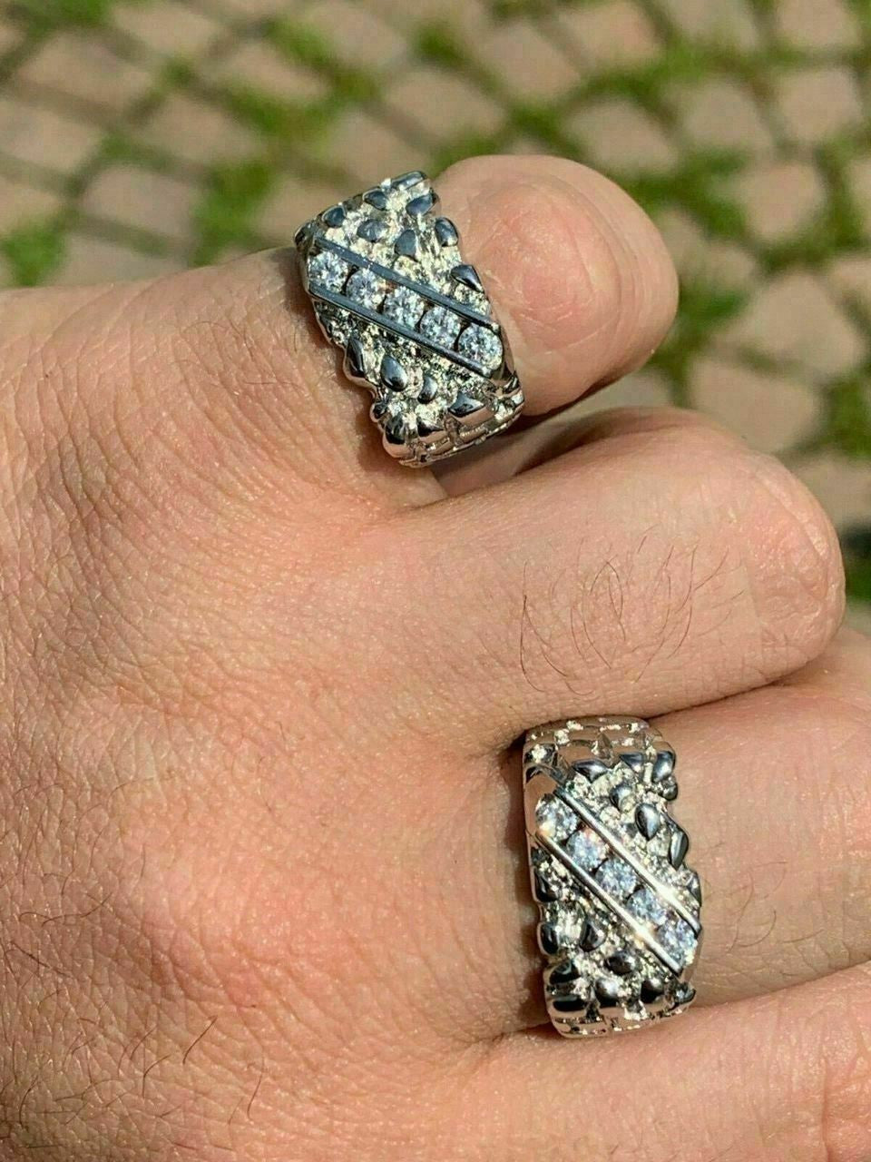 HarlemBling Mens REAL Solid 925 Sterling Silver Diamond Nugget Ring Sz 7-13 Pinky Super Iced