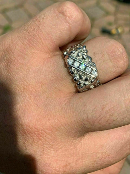 HarlemBling Mens REAL Solid 925 Sterling Silver Diamond Nugget Ring Sz 7-13 Pinky Super Iced