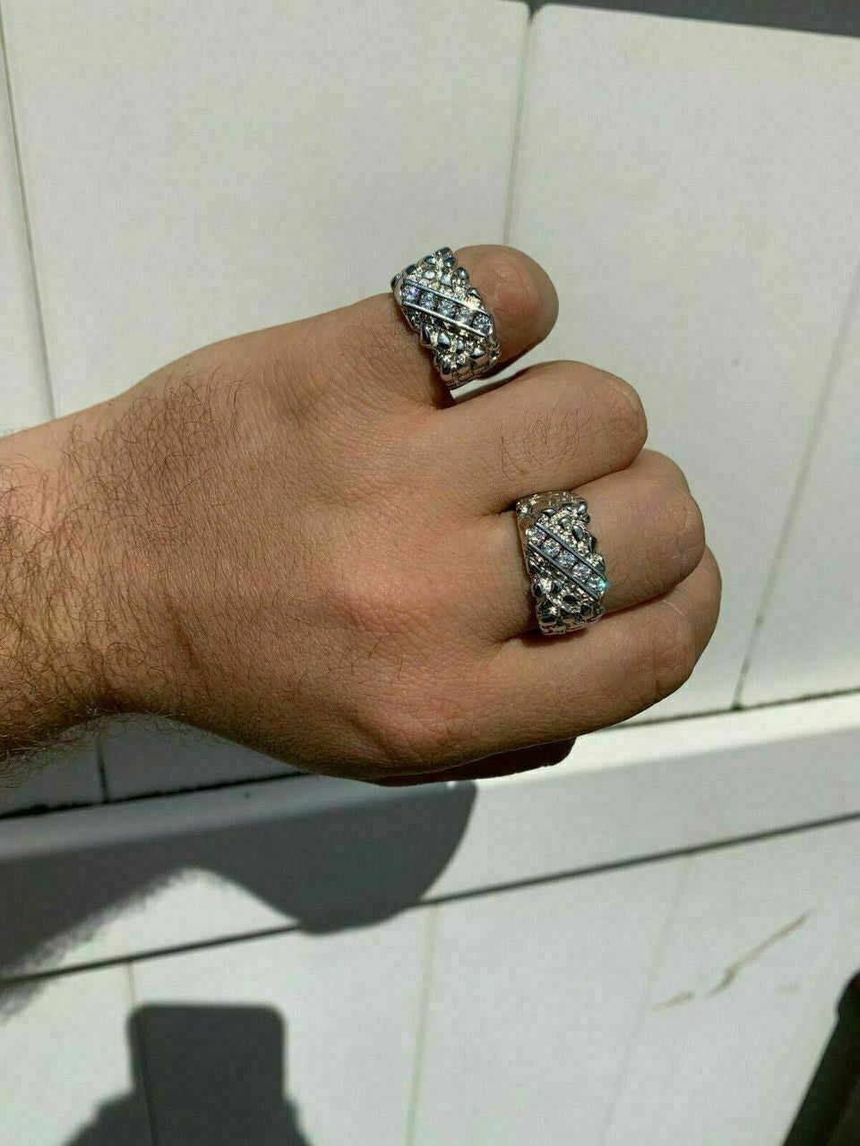 HarlemBling Mens REAL Solid 925 Sterling Silver Diamond Nugget Ring Sz 7-13 Pinky Super Iced