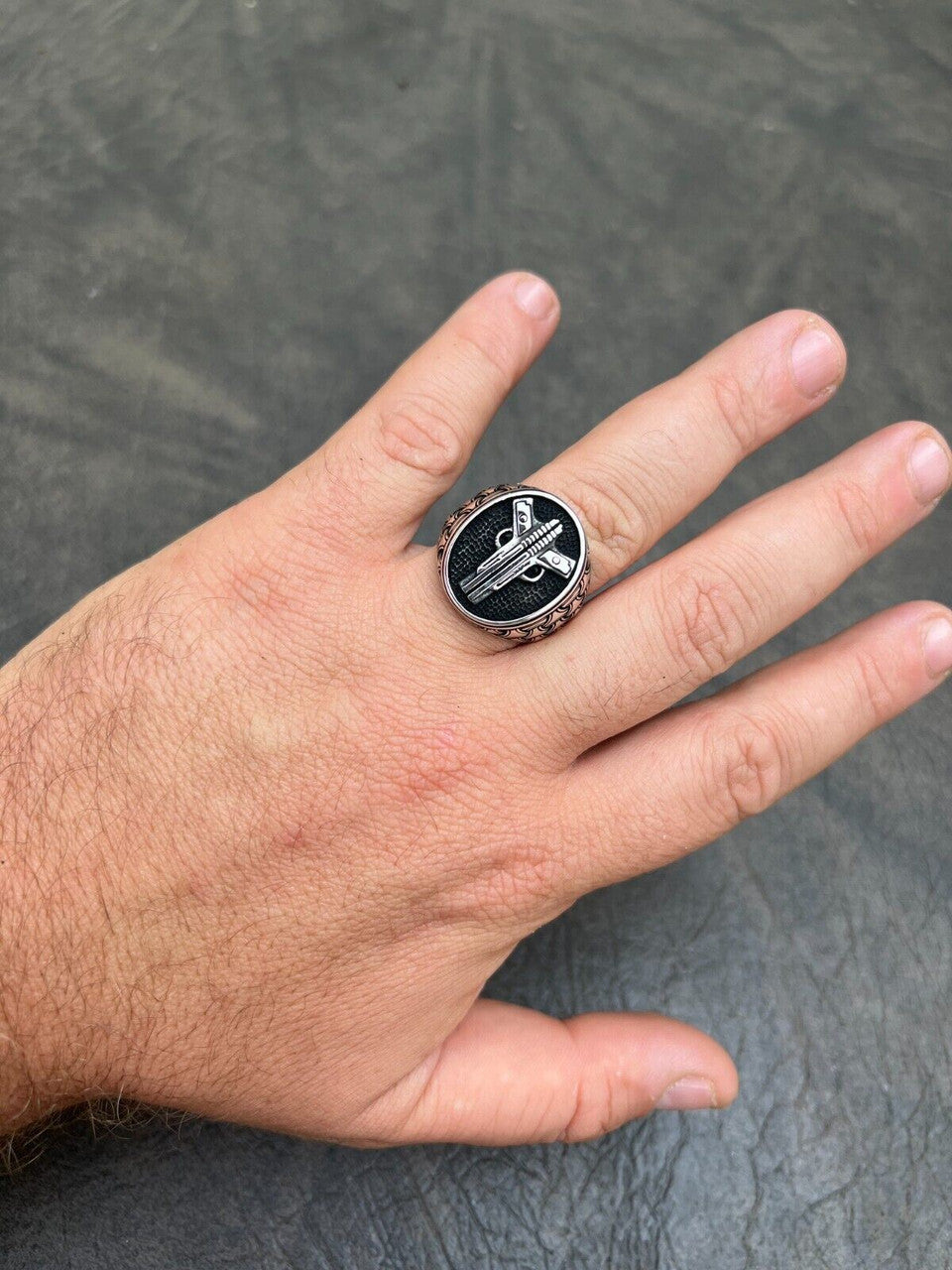 HarlemBling Mens Real Solid 925 Sterling Silver Double Guns Pistols Gangster Ring Size 7-13