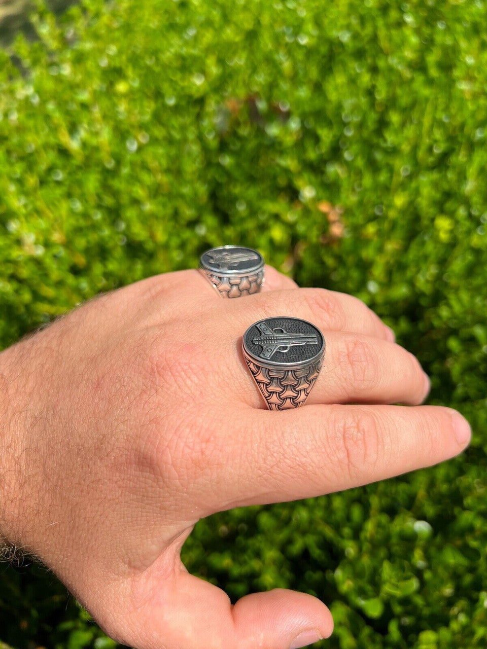 HarlemBling Mens Real Solid 925 Sterling Silver Double Guns Pistols Gangster Ring Size 7-13