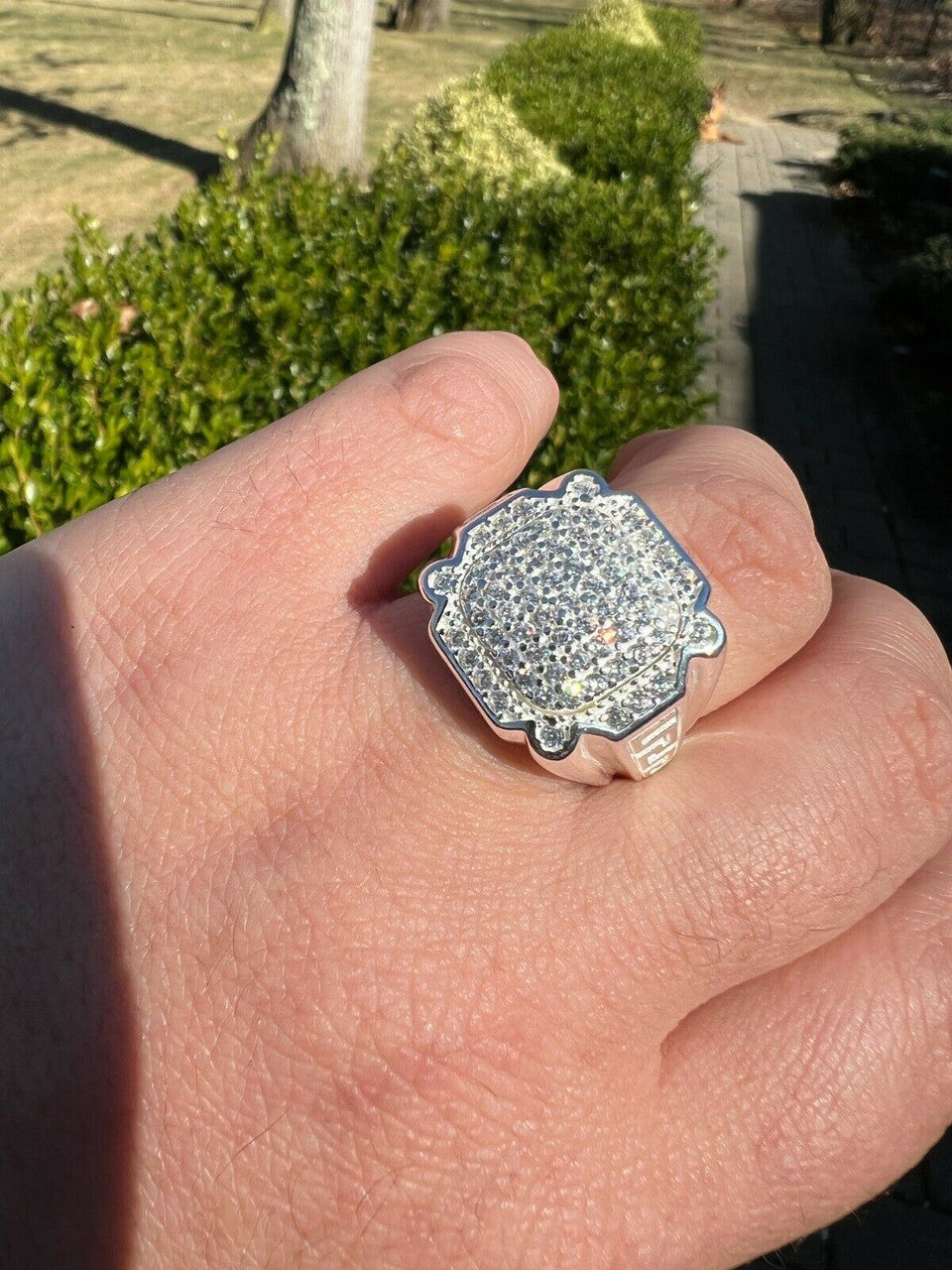 HarlemBling Mens Real Solid 925 Sterling Silver Ice Diamond Ring Hip Hop Pinky Or Any Finger