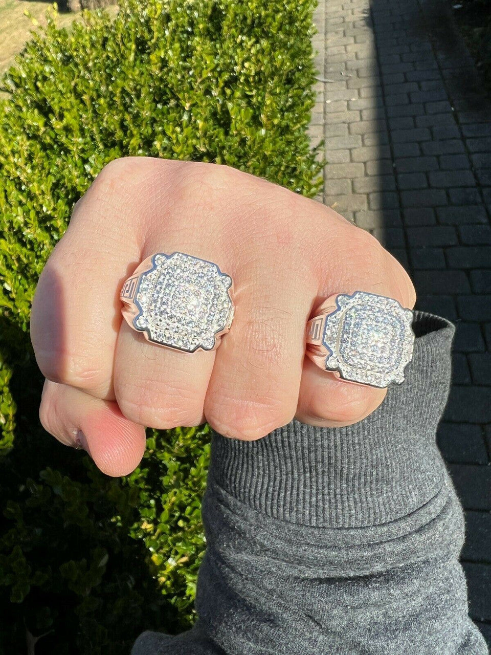 HarlemBling Mens Real Solid 925 Sterling Silver Ice Diamond Ring Hip Hop Pinky Or Any Finger