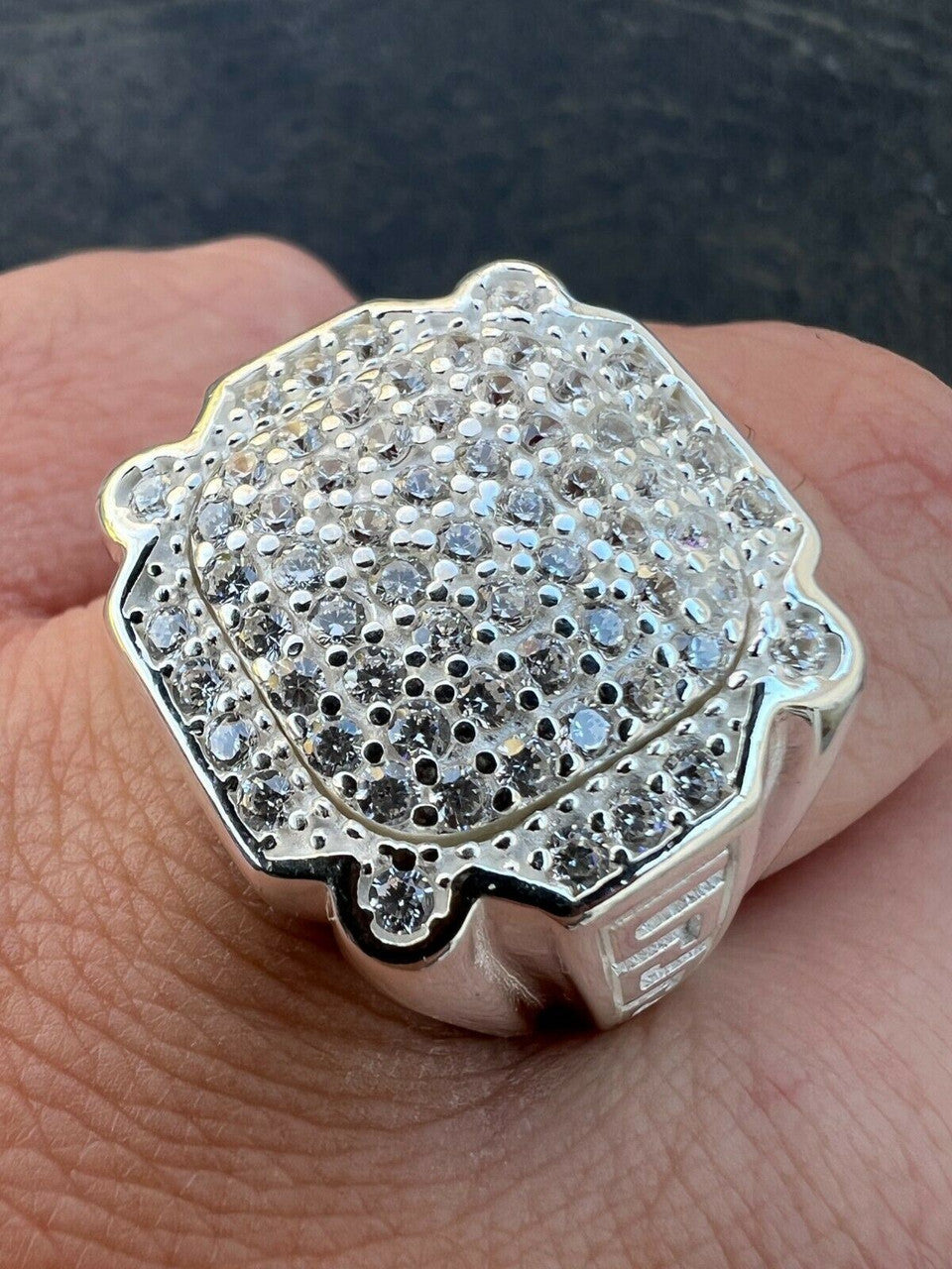 HarlemBling Mens Real Solid 925 Sterling Silver Ice Diamond Ring Hip Hop Pinky Or Any Finger