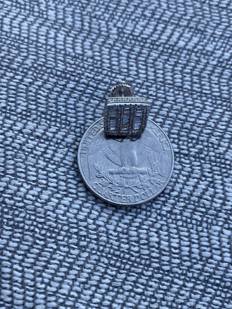 HarlemBling Mens Real Solid 925 Sterling Silver Iced Baguette CZ Earrings Studs 10mm Aretes