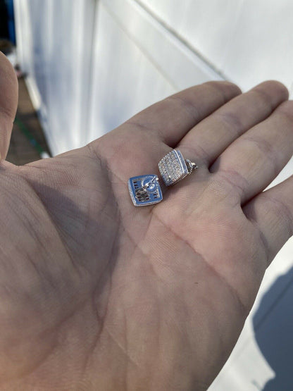 HarlemBling Mens Real Solid 925 Sterling Silver Iced Baguette CZ Earrings Studs 10mm Aretes