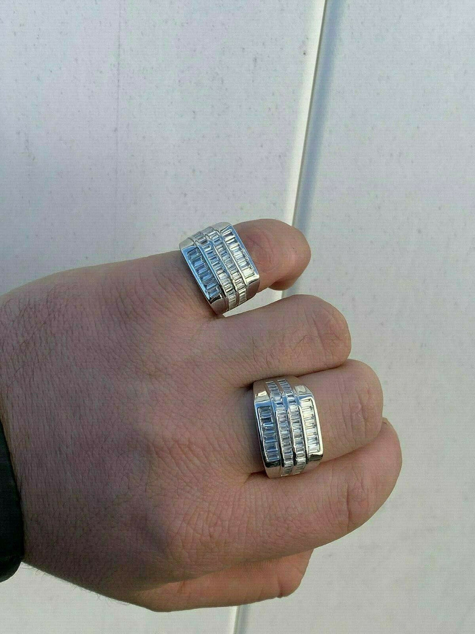 HarlemBling Mens REAL Solid 925 Sterling Silver Iced Baguette CZ Square Ring Pinky Or Signet