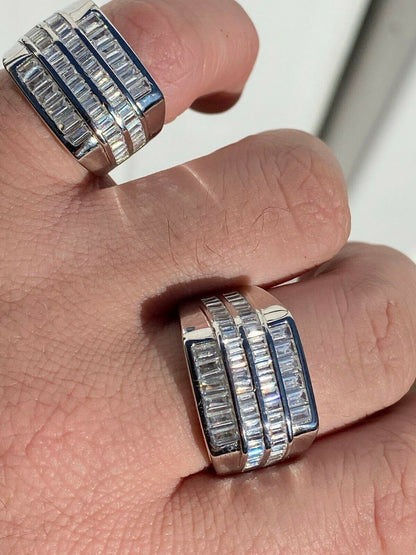 HarlemBling Mens REAL Solid 925 Sterling Silver Iced Baguette CZ Square Ring Pinky Or Signet