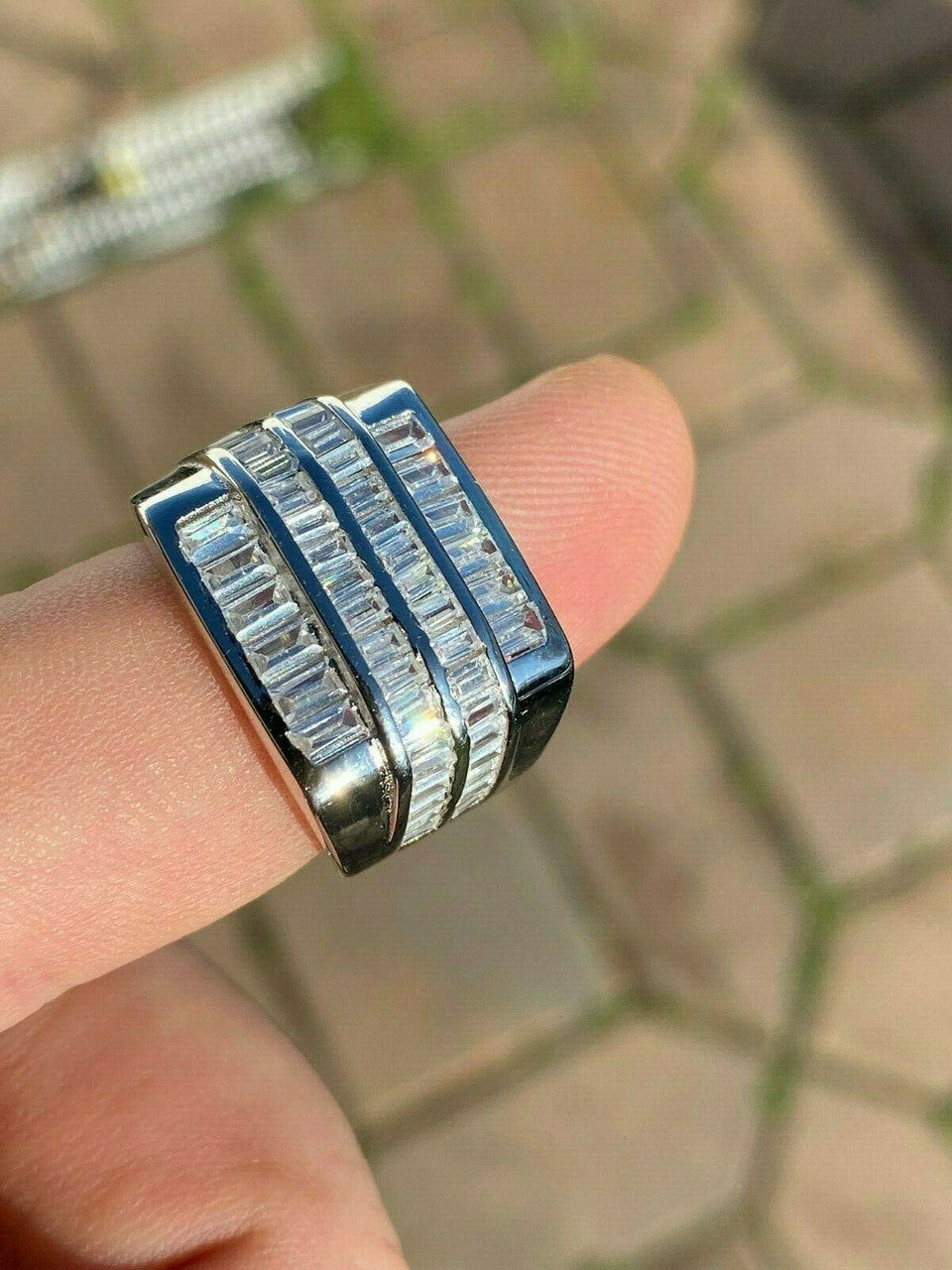 HarlemBling Mens REAL Solid 925 Sterling Silver Iced Baguette CZ Square Ring Pinky Or Signet