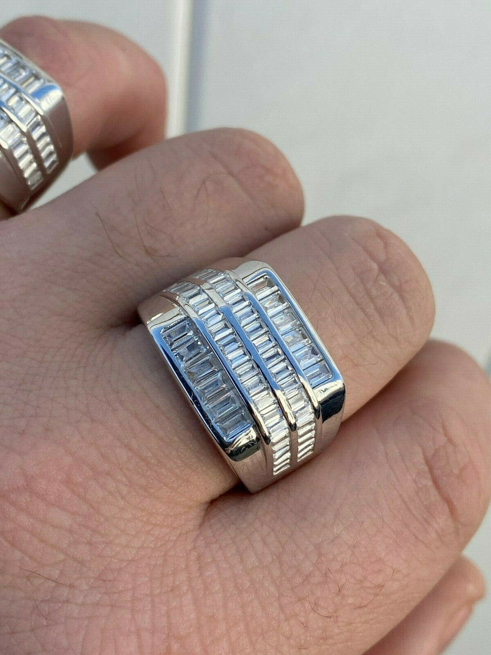 HarlemBling Mens REAL Solid 925 Sterling Silver Iced Baguette CZ Square Ring Pinky Or Signet