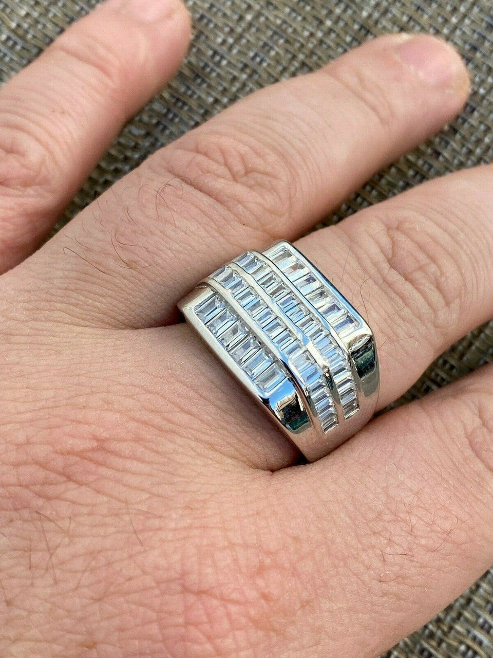 HarlemBling Mens REAL Solid 925 Sterling Silver Iced Baguette CZ Square Ring Pinky Or Signet