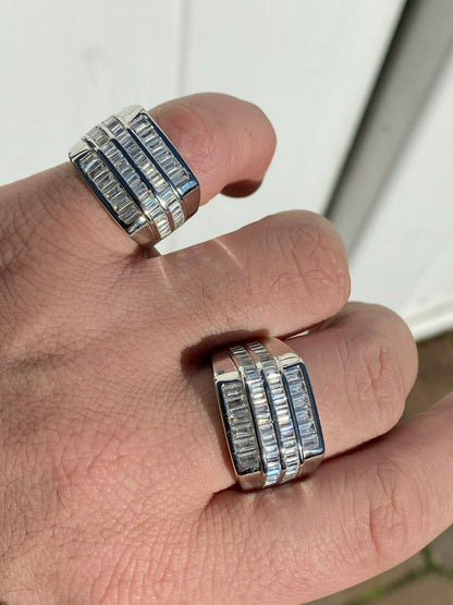 HarlemBling Mens REAL Solid 925 Sterling Silver Iced Baguette CZ Square Ring Pinky Or Signet