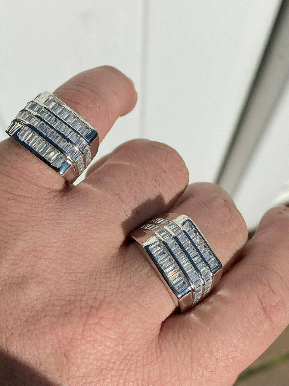 HarlemBling Mens REAL Solid 925 Sterling Silver Iced Baguette CZ Square Ring Pinky Or Signet