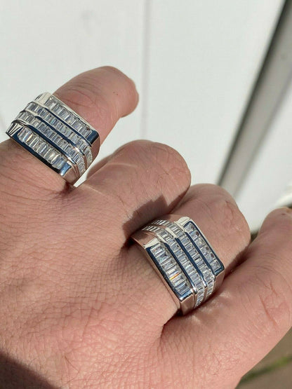 HarlemBling Mens REAL Solid 925 Sterling Silver Iced Baguette CZ Square Ring Pinky Or Signet