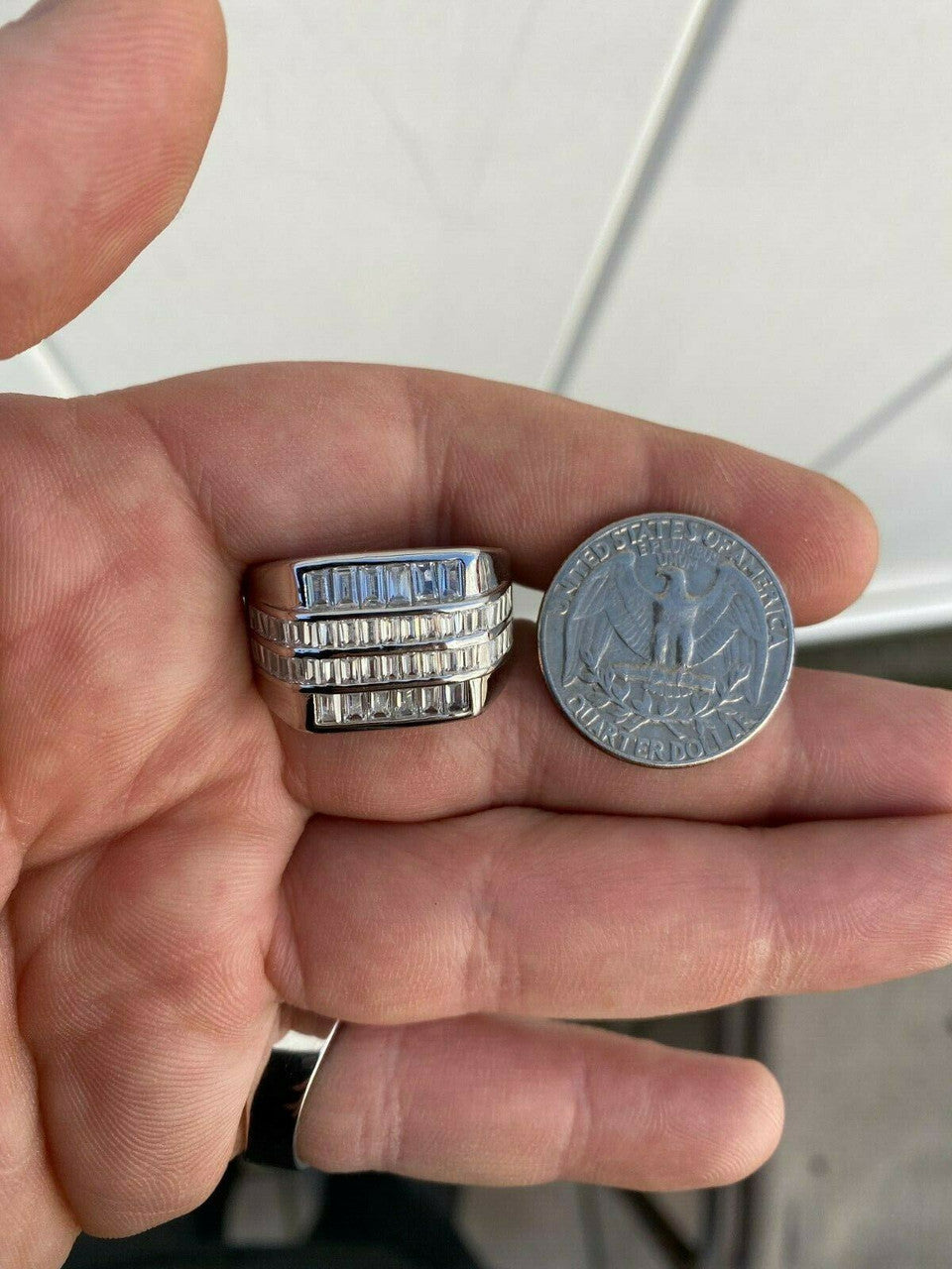 HarlemBling Mens REAL Solid 925 Sterling Silver Iced Baguette CZ Square Ring Pinky Or Signet