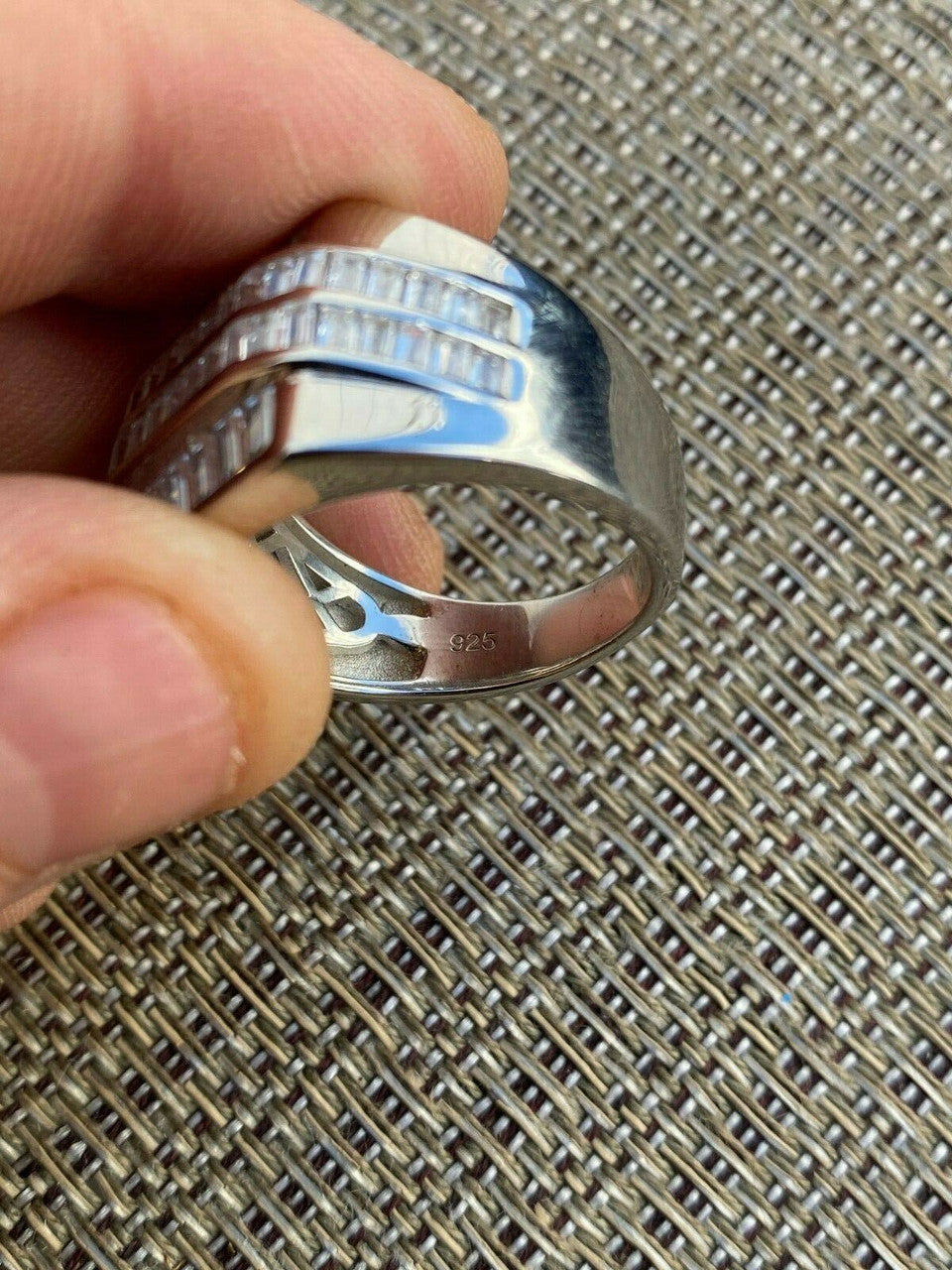 HarlemBling Mens REAL Solid 925 Sterling Silver Iced Baguette CZ Square Ring Pinky Or Signet