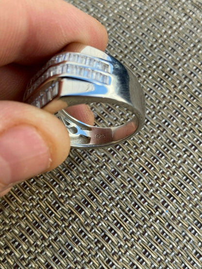 HarlemBling Mens REAL Solid 925 Sterling Silver Iced Baguette CZ Square Ring Pinky Or Signet