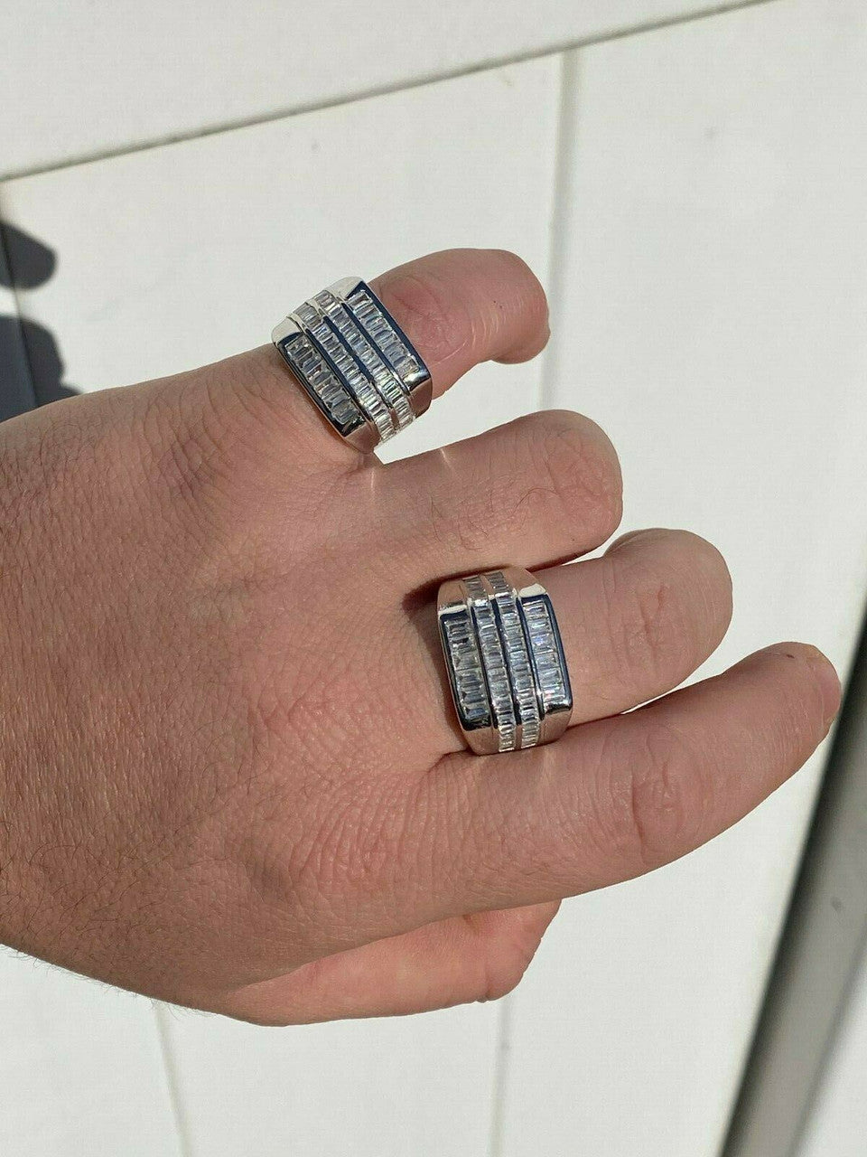 HarlemBling Mens REAL Solid 925 Sterling Silver Iced Baguette CZ Square Ring Pinky Or Signet