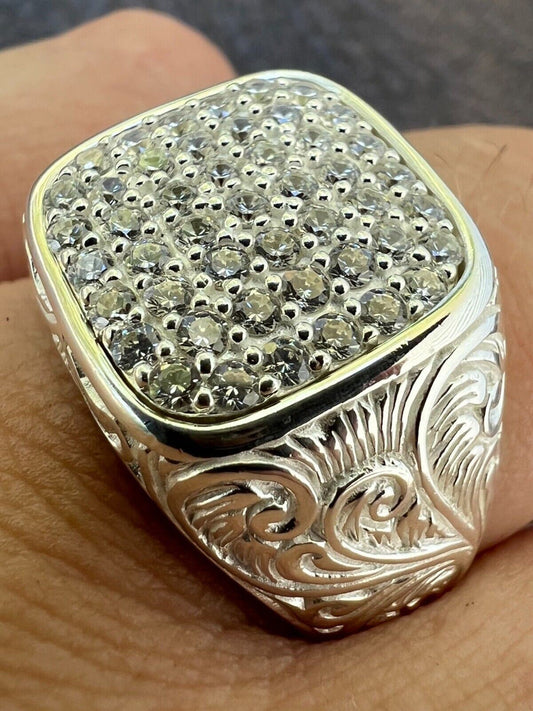 HarlemBling Mens Real Solid 925 Sterling Silver Iced CZ Ring Hip Hop Size 7 8 9 10 11 12 13