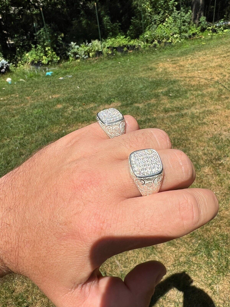 HarlemBling Mens Real Solid 925 Sterling Silver Iced CZ Ring Hip Hop Size 7 8 9 10 11 12 13