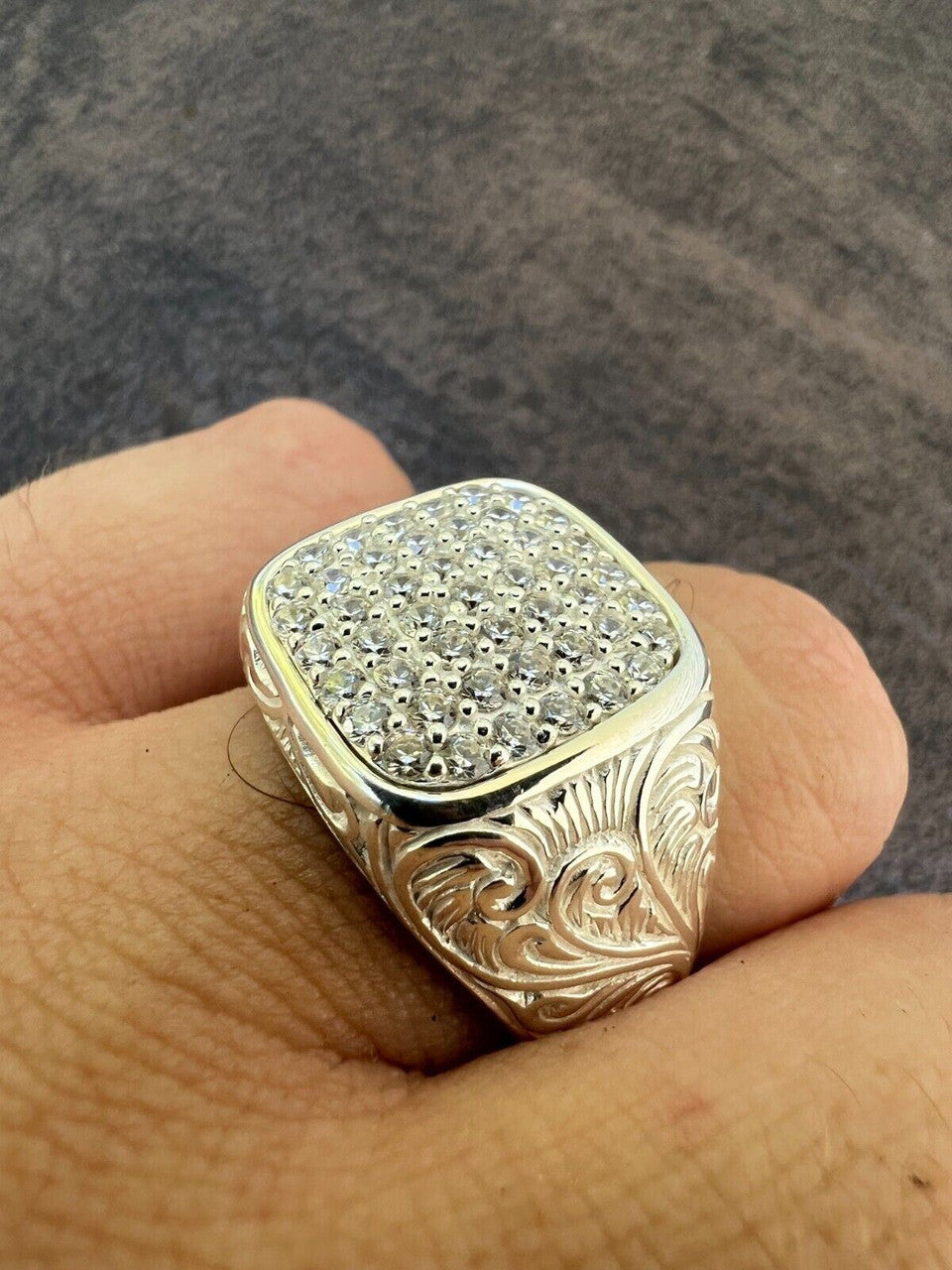 HarlemBling Mens Real Solid 925 Sterling Silver Iced CZ Ring Hip Hop Size 7 8 9 10 11 12 13
