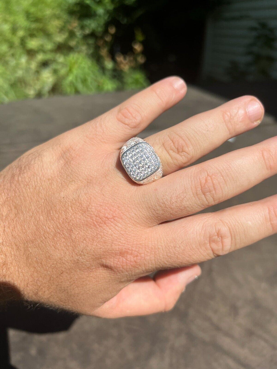 HarlemBling Mens Real Solid 925 Sterling Silver Iced CZ Ring Hip Hop Size 7 8 9 10 11 12 13