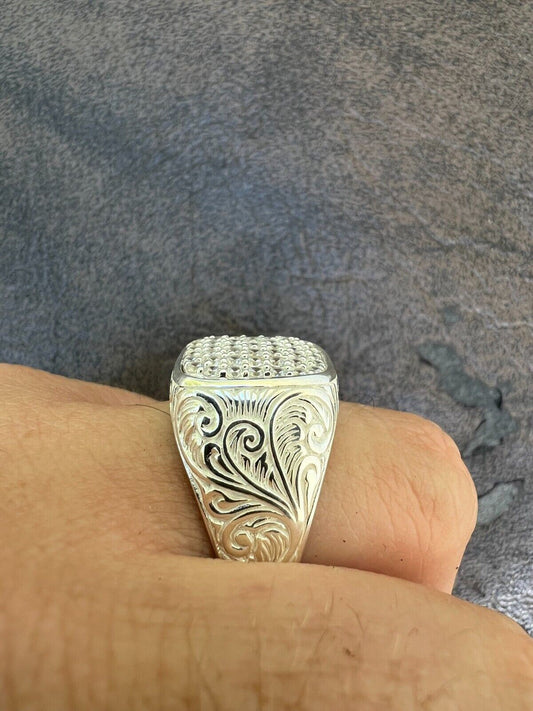 HarlemBling Mens Real Solid 925 Sterling Silver Iced CZ Ring Hip Hop Size 7 8 9 10 11 12 13