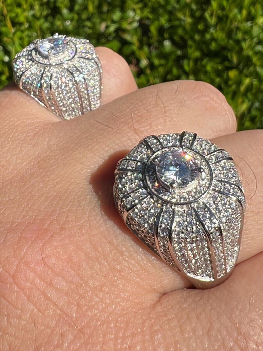 HarlemBling Mens Real Solid 925 Sterling Silver Iced CZ Solitaire Crown Pinky Ring Hip Hop