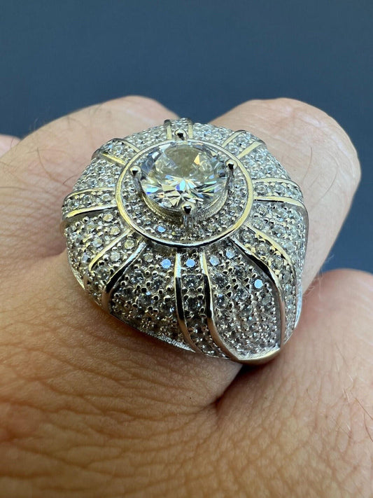 HarlemBling Mens Real Solid 925 Sterling Silver Iced CZ Solitaire Crown Pinky Ring Hip Hop