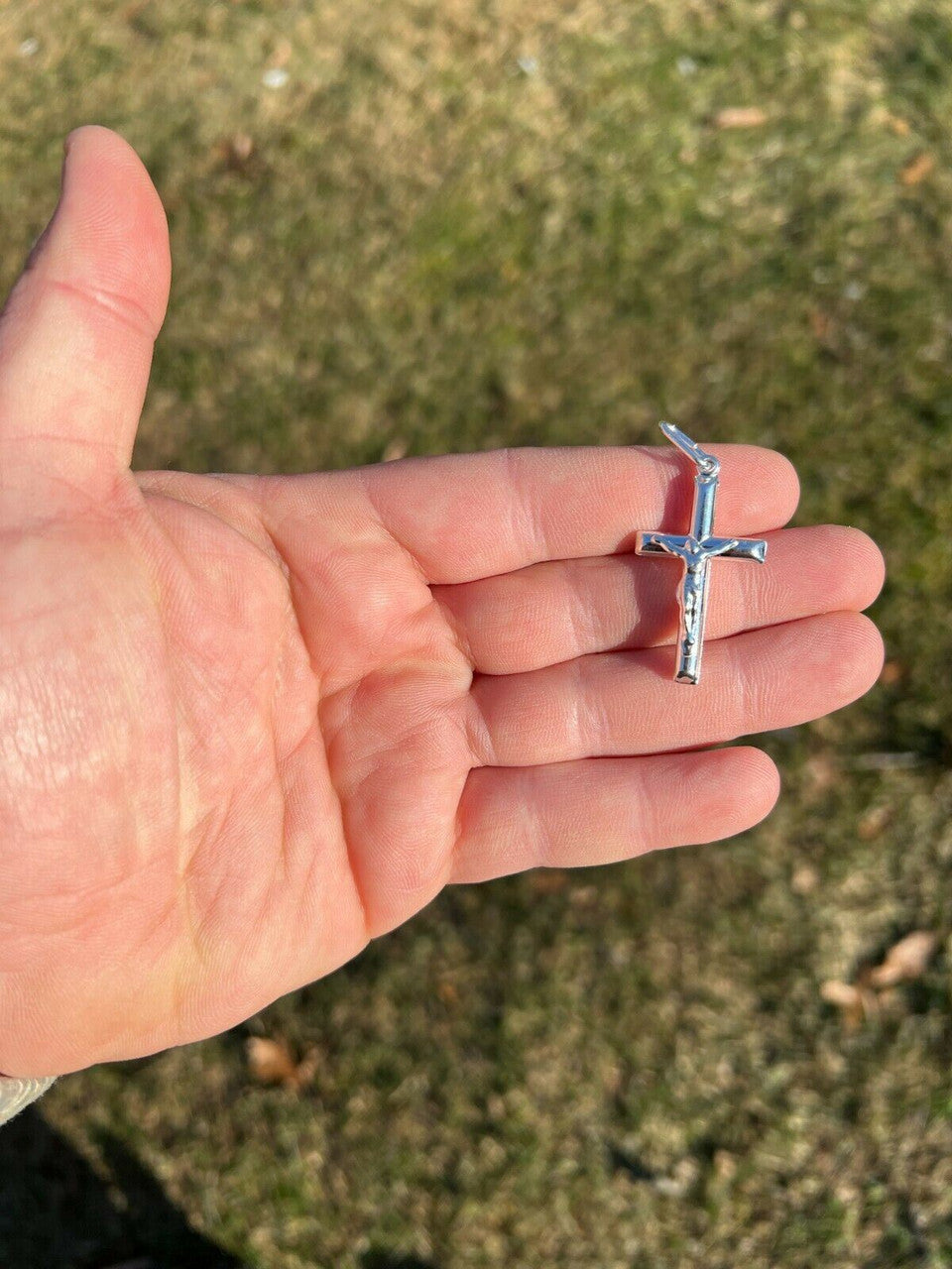 HarlemBling Mens REAL Solid 925 Sterling Silver Jesus on Cross Crucifix Necklace Pendant