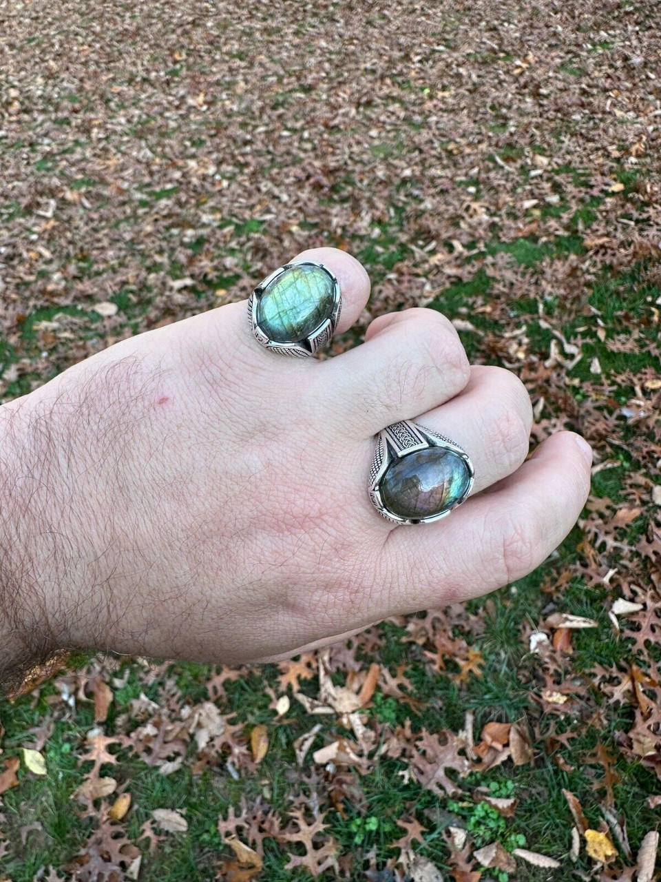 HarlemBling Mens Real Solid 925 Sterling Silver Labradorite Natural Gemstone Ring Sizes 6-13