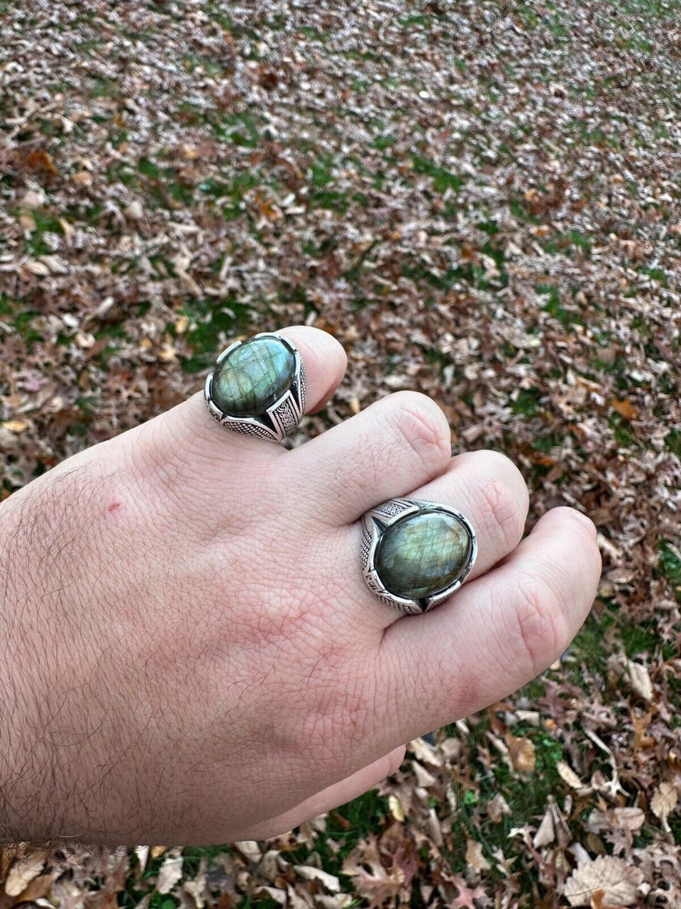 HarlemBling Mens Real Solid 925 Sterling Silver Labradorite Natural Gemstone Ring Sizes 6-13