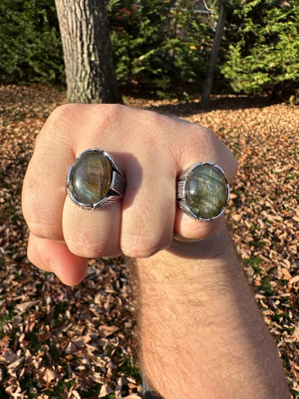 HarlemBling Mens Real Solid 925 Sterling Silver Labradorite Natural Gemstone Ring Sizes 6-13