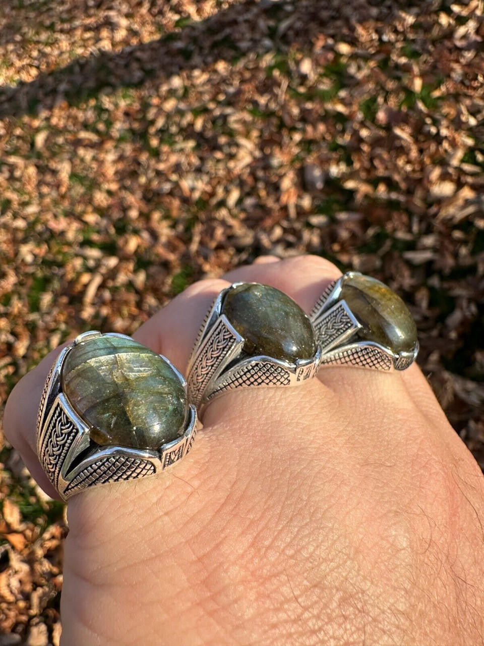 HarlemBling Mens Real Solid 925 Sterling Silver Labradorite Natural Gemstone Ring Sizes 6-13