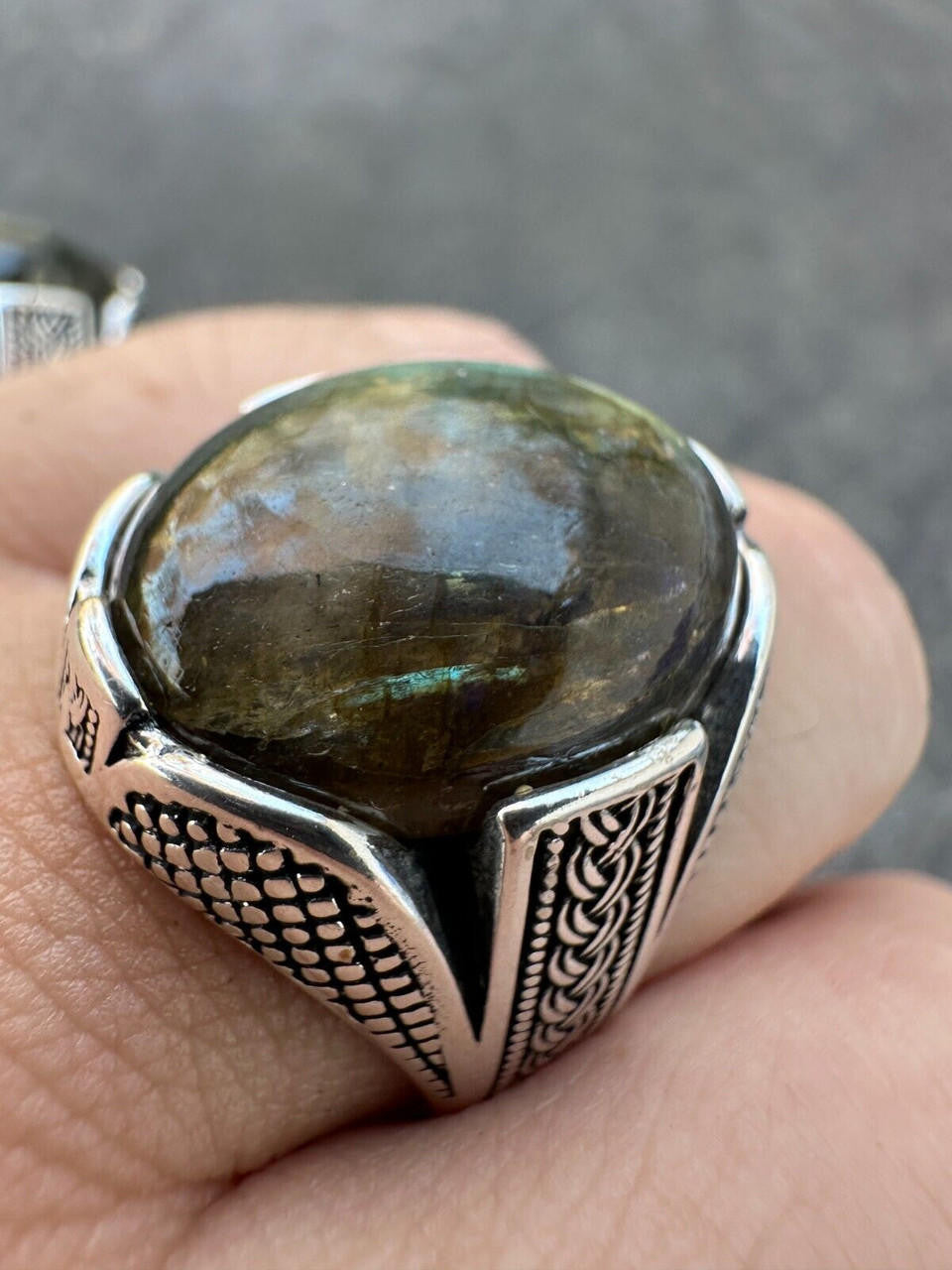 HarlemBling Mens Real Solid 925 Sterling Silver Labradorite Natural Gemstone Ring Sizes 6-13