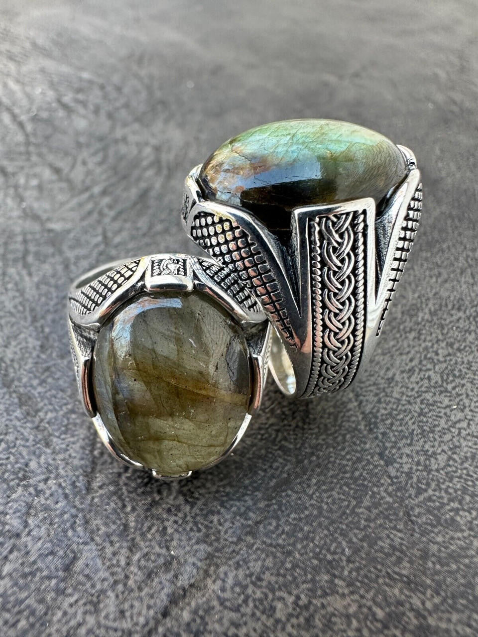 HarlemBling Mens Real Solid 925 Sterling Silver Labradorite Natural Gemstone Ring Sizes 6-13