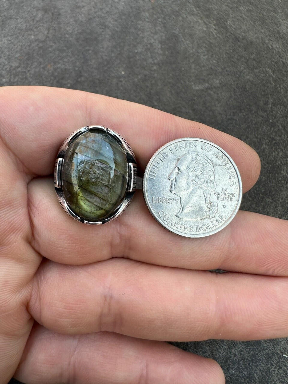 HarlemBling Mens Real Solid 925 Sterling Silver Labradorite Natural Gemstone Ring Sizes 6-13