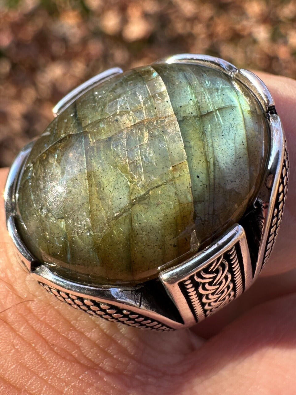 HarlemBling Mens Real Solid 925 Sterling Silver Labradorite Natural Gemstone Ring Sizes 6-13